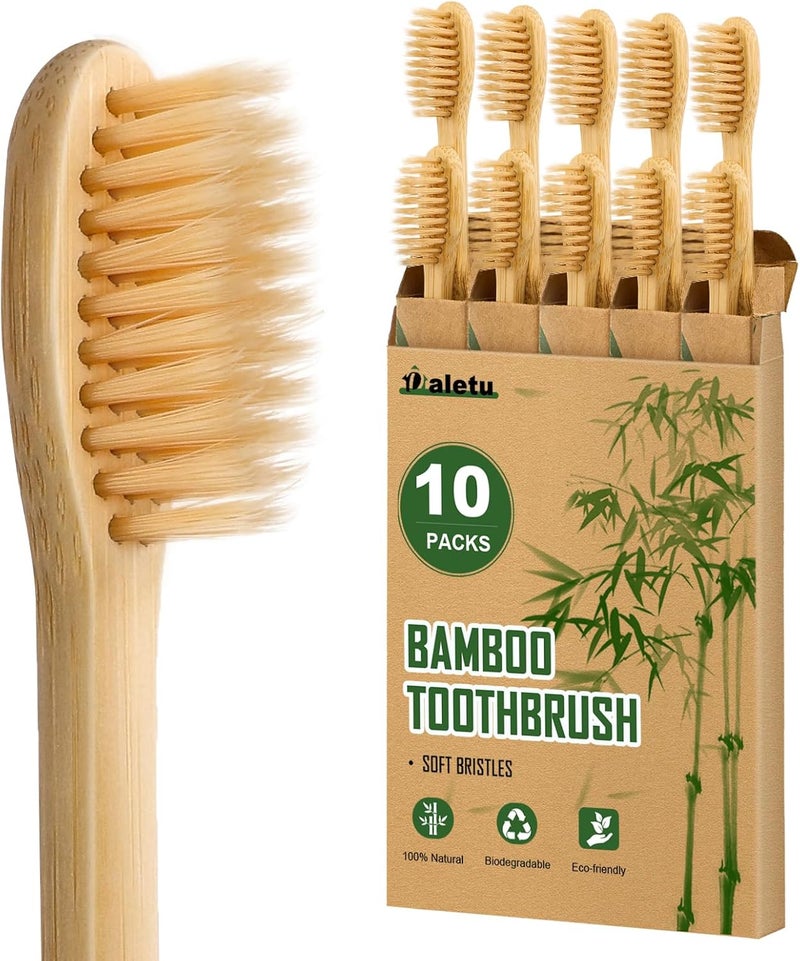 Daletu Biodegradable Bamboo Toothbrushes - 10 Pack - Image 1