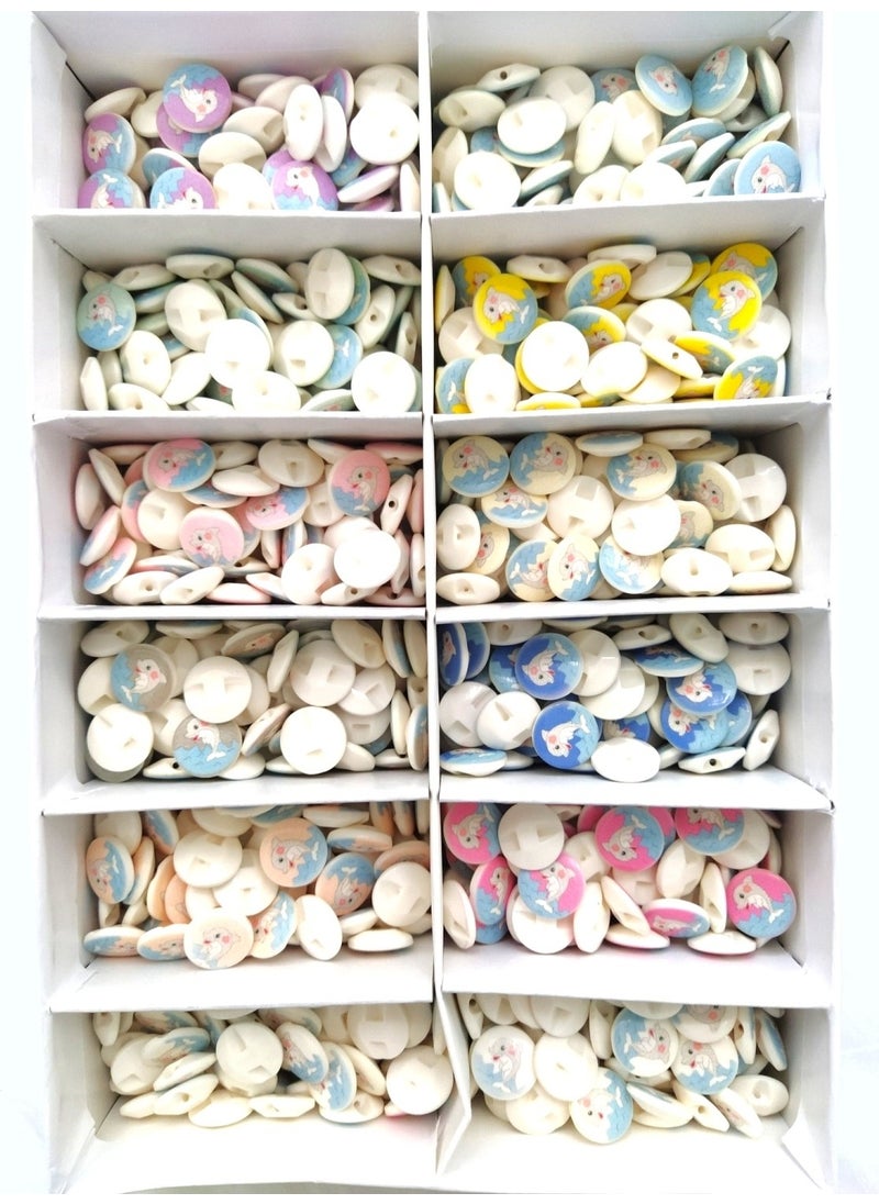 Zedhobi - 60 Pieces 15 mm Round Back Hole Colorful Dolphin Pattern Button - Image 1