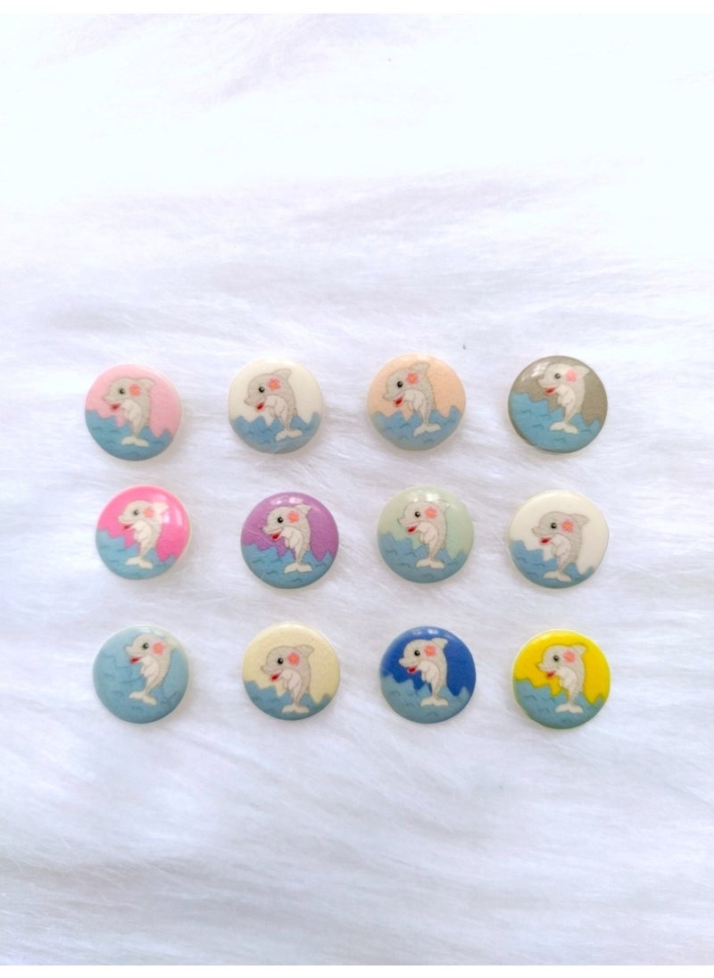 Zedhobi - 60 Pieces 15 mm Round Back Hole Colorful Dolphin Pattern Button - Image 1