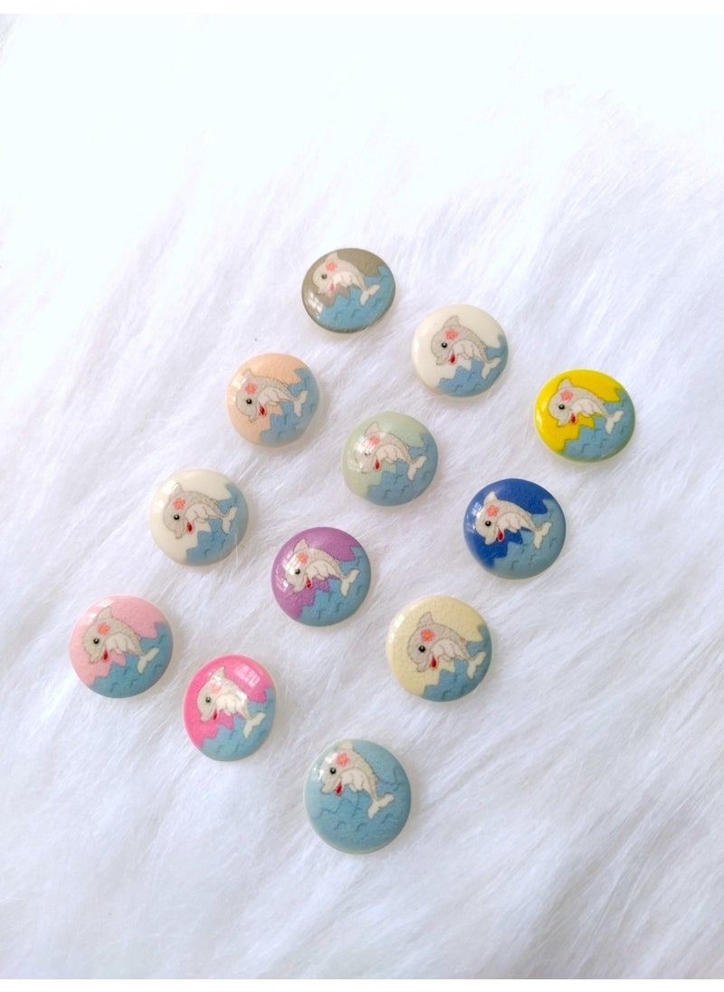 Zedhobi - 60 Pieces 15 mm Round Back Hole Colorful Dolphin Pattern Button - Image 1