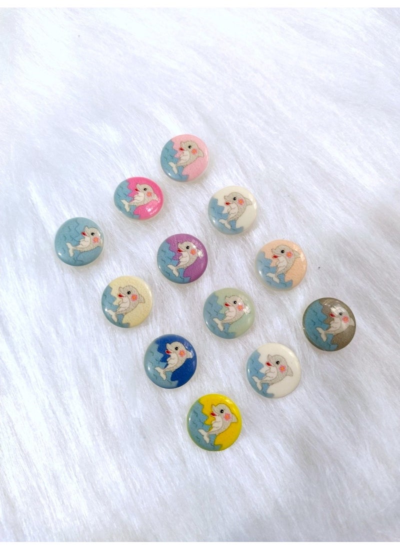 Zedhobi - 60 Pieces 15 mm Round Back Hole Colorful Dolphin Pattern Button - Image 1