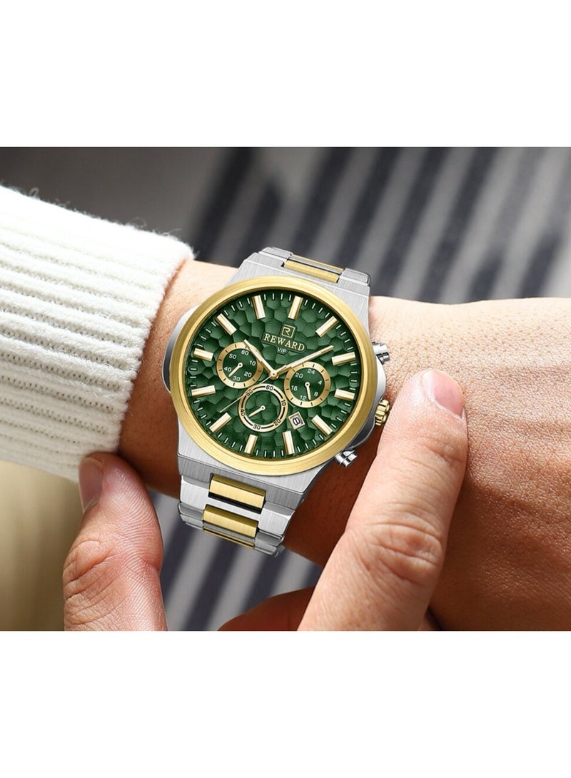 REWARD WATCH RD813050 TT GREEN STAINLESS STEEL CURVED HARDLEX NEW TECH CASE STEEL BEZEL FOR MEN - Image 2