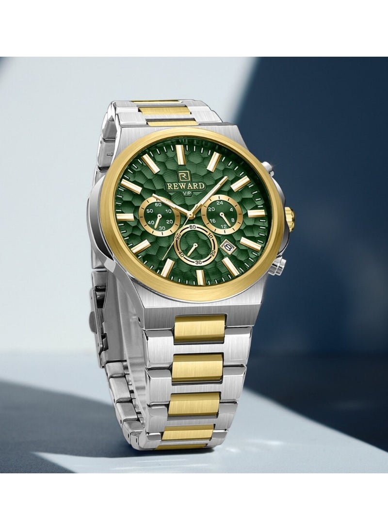 REWARD WATCH RD813050 TT GREEN STAINLESS STEEL CURVED HARDLEX NEW TECH CASE STEEL BEZEL FOR MEN - Image 3