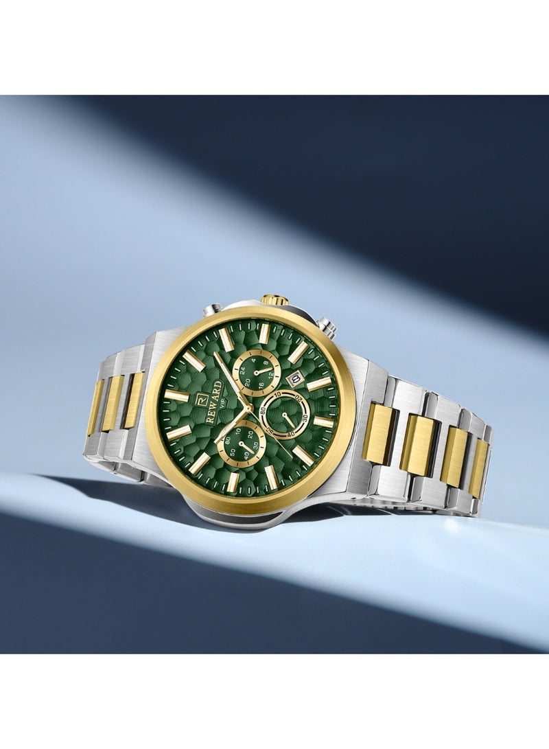 REWARD WATCH RD813050 TT GREEN STAINLESS STEEL CURVED HARDLEX NEW TECH CASE STEEL BEZEL FOR MEN - Image 1
