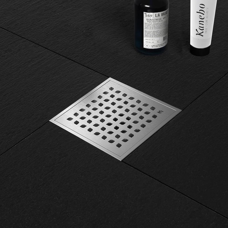 Neodrain 6 in Brushed Square Shower Drain Brushed 304 Stainless Steel Drain Grate Removable Drain Key with Waterproof Fabric, PVC Bonding Flange Base for Low Profile Shower Pan - Image 3