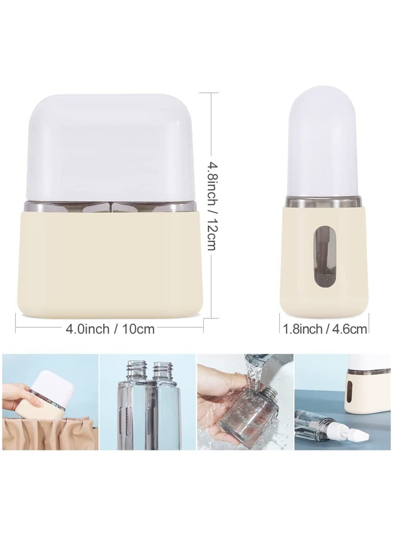 خاجول زجاجات سفر لمستحضرات التجميل بحجم مناسب للسفر، حاويات سفر، مجموعة مع ملصقات، مانعة للتسرب ، البولي بروبلين سيليكون (بيج) - Image 2