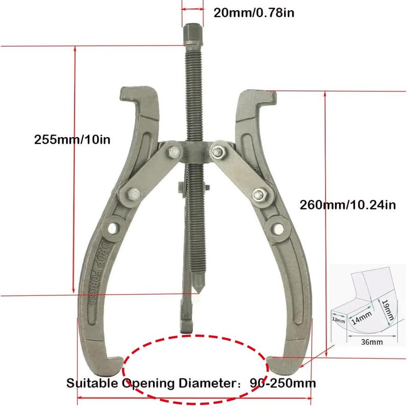 MANNIFEN 10" Gear Puller,3 Jaw Puller for Pulley Gear Bearing Flywheel Removal,2 Jaw / 3 Jaw Puller with Reversible Jaws, Bearing Puller Suitable for Automotive Repair and Industrial Maintenance (10in) - Image 2