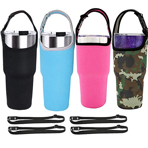 Gzingen 4 Pack Tumbler Carrier Holder with Shoulder Strap,for 30oz Travel Insulated Tumbler Coffee Cup,Water Bottle Carrier with Strap Portable Neoprene Sleeve Water Bottles Cup Carrier Pouch - Image 1