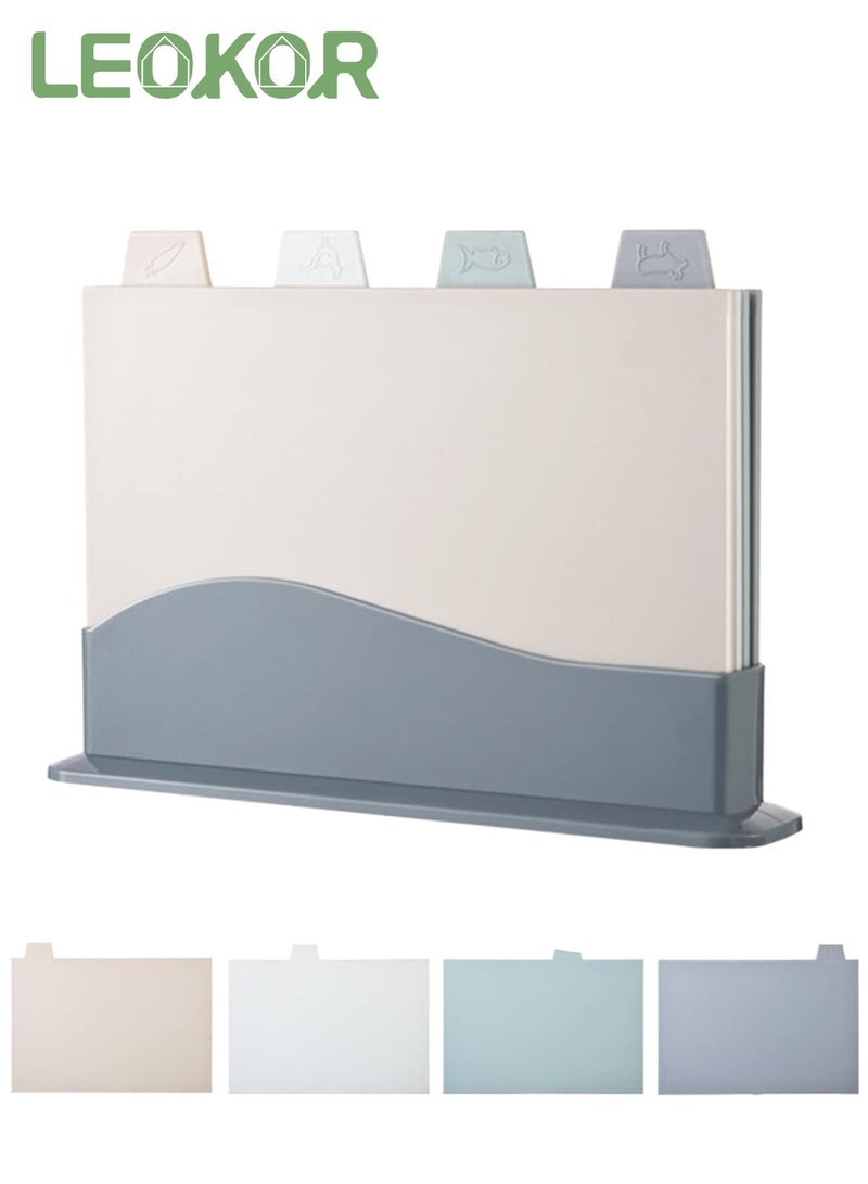 LEOKOR 4 قطع من ألواح التقطيع البلاستيكية السميكة للغاية والمرمزة بالألوان مع مؤشرات إعداد الطعام وحامل التخزين - Image 1