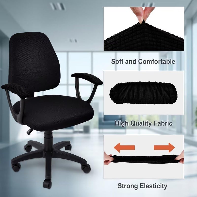 SARAFLORA Office Chair-Arm Cover Stretchable Stain Resistant Spandex Stretch Computer Chair Slipcover for Desk Chairs Arm, Black - Image 2