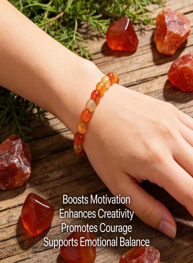 Gemaltic Healing Crystals Faceted 10mm Round Beads Stretch Bracelet 7" (Carnelian Red) - Image 2