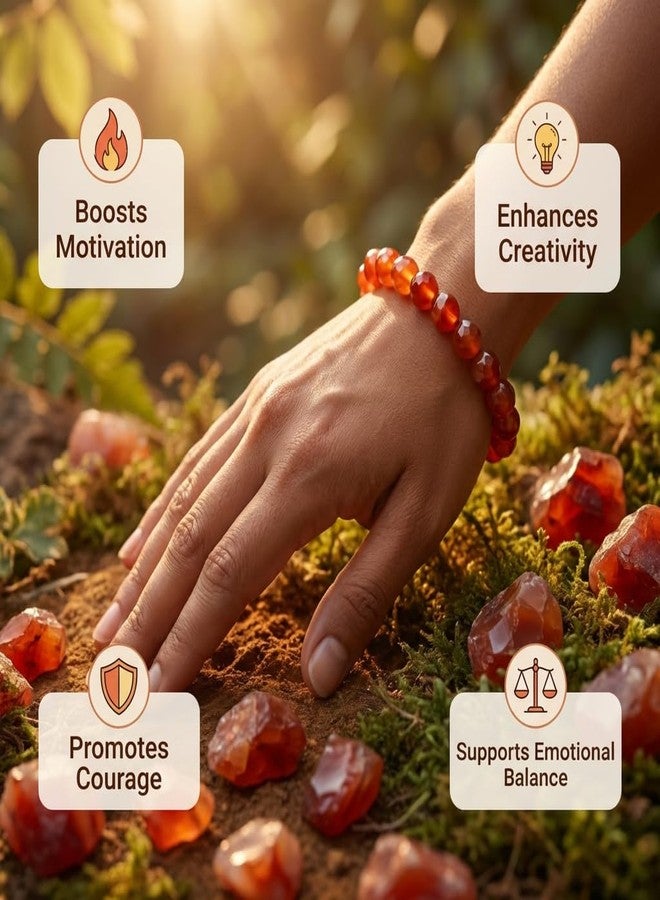 Gemaltic Healing Crystals Faceted 10mm Round Beads Stretch Bracelet 7" (Carnelian Red) - Image 3