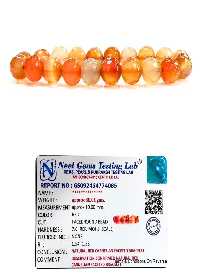 Gemaltic Healing Crystals Faceted 10mm Round Beads Stretch Bracelet 7" (Carnelian Red) - Image 4