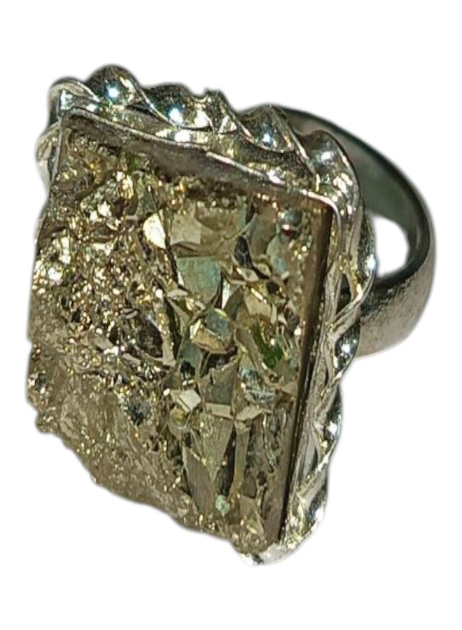 ONE POINT COLLECTIONS Natural Raw Pyrite Statement Ring | Handmade Adjustable Golden Crystal Chunk Ring | Bold Unisex Healing Stone Jewelry - Image 1