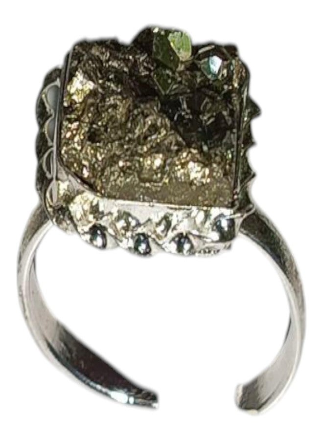 ONE POINT COLLECTIONS Natural Raw Pyrite Statement Ring | Handmade Adjustable Golden Crystal Chunk Ring | Bold Unisex Healing Stone Jewelry - Image 2
