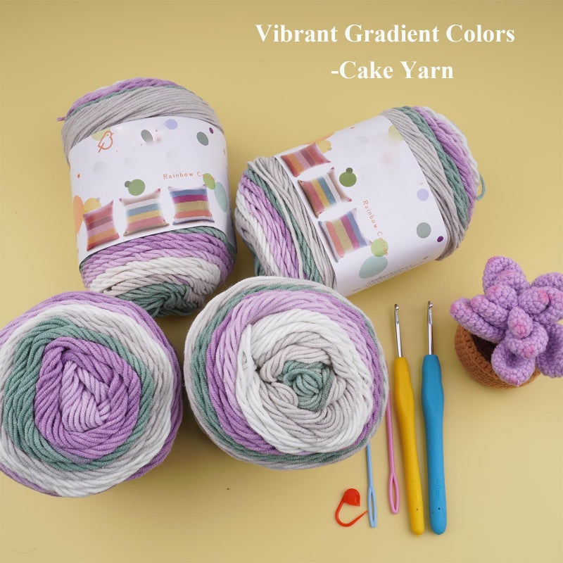 Mdoker Ombre Cake Yarn for Crocheting 4PCS Gradient Yarn Cake-4x100g 45% Cotton 55% Acrylic Rainbow Cotton Yarn for Knitting,Shawls,Blankets,Scarves,Garments(Purple) - Image 3