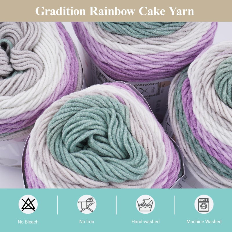 Mdoker Ombre Cake Yarn for Crocheting 4PCS Gradient Yarn Cake-4x100g 45% Cotton 55% Acrylic Rainbow Cotton Yarn for Knitting,Shawls,Blankets,Scarves,Garments(Purple) - Image 5
