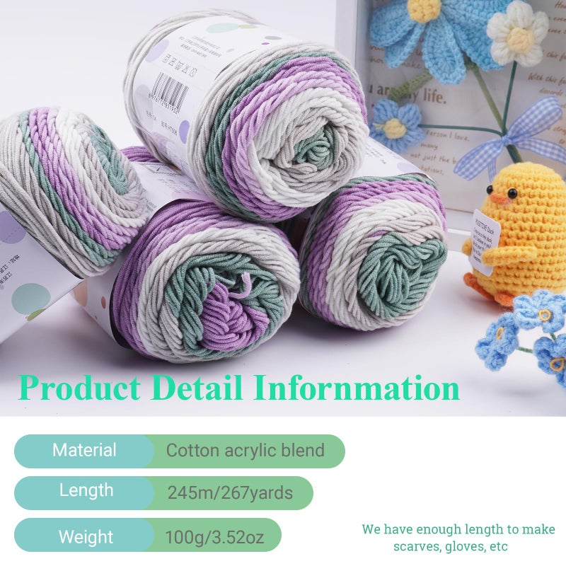 Mdoker Ombre Cake Yarn for Crocheting 4PCS Gradient Yarn Cake-4x100g 45% Cotton 55% Acrylic Rainbow Cotton Yarn for Knitting,Shawls,Blankets,Scarves,Garments(Purple) - Image 2