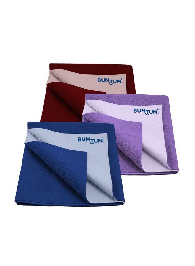 Bumtum Baby Dry Sheet Waterproof Soft Fleece Baby Bed Protector ; Anti Bacterial & Odour Free ; Extra Absorbant Reuseable & Washable (Maroon + Lilac + Royal Blue Combo Medium Size 100 * 70Cmpack Of 3) - Image 1