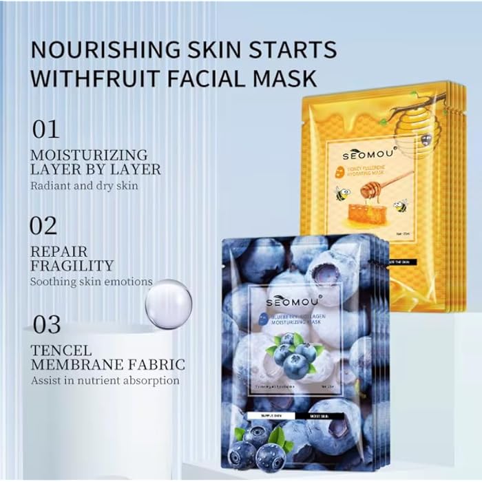 SEOMOU Natural Facial Sheet Mask, Moisturizing Hydrating Fruit Facial Mask For All Skin Types (Dragon Fruit Anti Aging Facial Mask) - Image 4