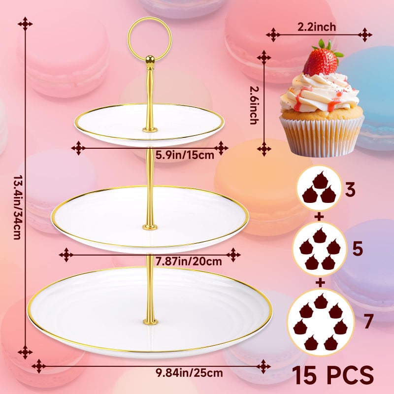 PinCute Cupcake Stand Holder - 3 Tier Cup Cake Dessert Tower, Plastic Tiered Serving Tray&Metal Rod for Birthday Party, Baby Shower and More - Image 3