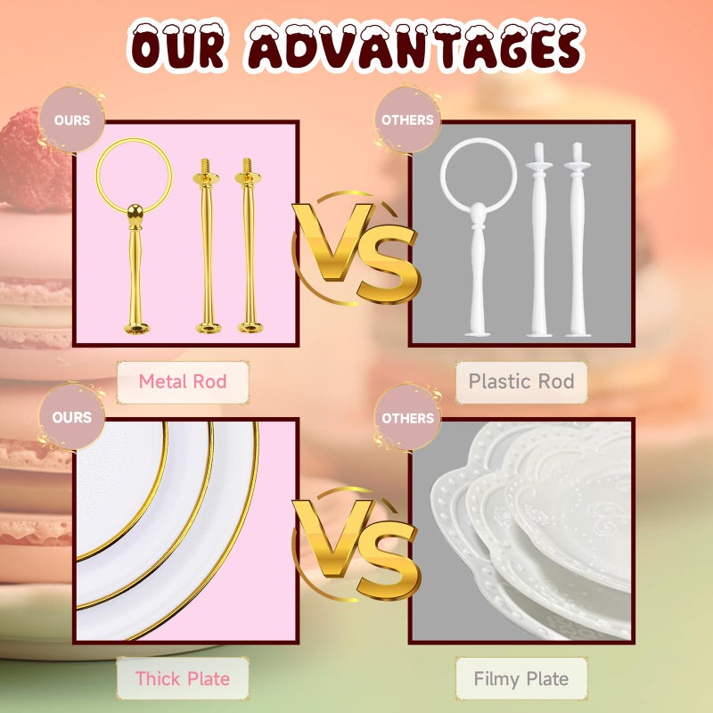 PinCute Cupcake Stand Holder - 3 Tier Cup Cake Dessert Tower, Plastic Tiered Serving Tray&Metal Rod for Birthday Party, Baby Shower and More - Image 2