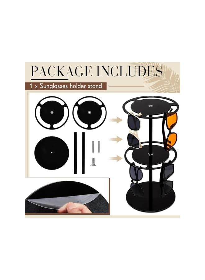 The Bros 360° Rotating Sunglasses Holder Organizer, Double Layered 15.8" Acrylic Eyeglasses Display Rack with Large Capacity for Home Desk, Dresser, Tabletop Eyewear Storage, Black - Image 3