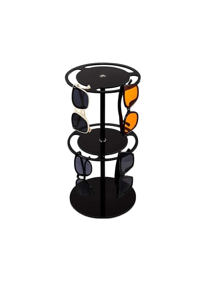 The Bros 360° Rotating Sunglasses Holder Organizer, Double Layered 15.8" Acrylic Eyeglasses Display Rack with Large Capacity for Home Desk, Dresser, Tabletop Eyewear Storage, Black - Image 2