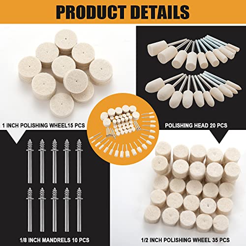 FOTYBEI 80PCS Polishing Buffing Wheel for Dremel Polishing Kit, Wool Felt Polishing Wheel for Dremel Rotary Tool Accessories, with 1/8" Shank for Jewelry Metal Polishing - Image 4