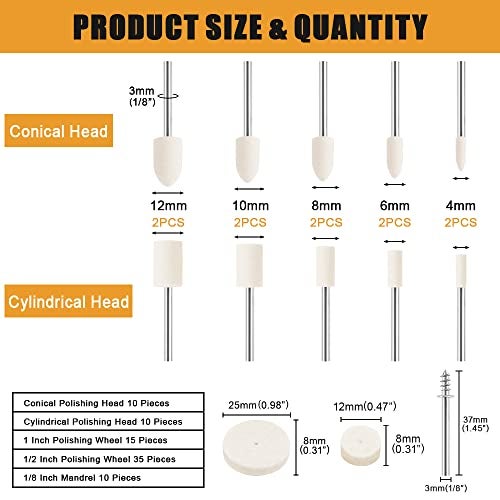 FOTYBEI 80PCS Polishing Buffing Wheel for Dremel Polishing Kit, Wool Felt Polishing Wheel for Dremel Rotary Tool Accessories, with 1/8" Shank for Jewelry Metal Polishing - Image 3