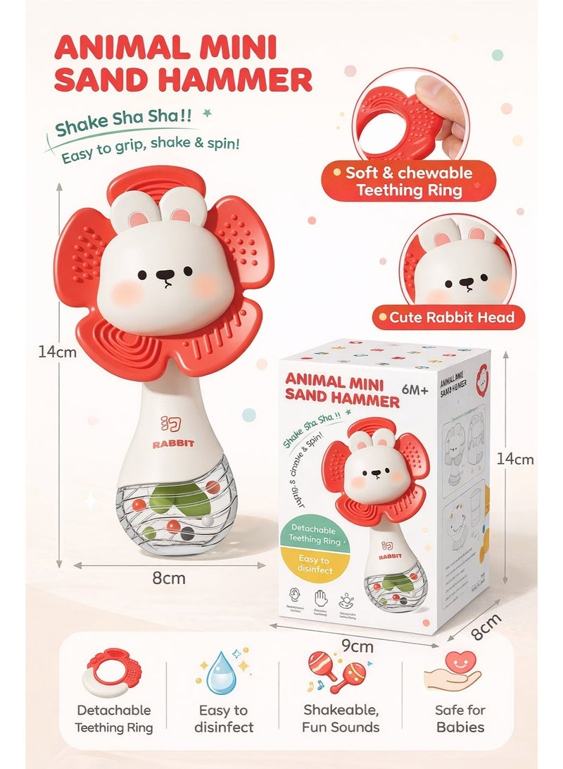 مطرقة رمل صغيرة للحيوانات للأطفال | خشخيشة مع عضّاضة سيليكون قابلة للفك | لعبة هزّ بصوت خرز | مع علبة حفظ - Image 1