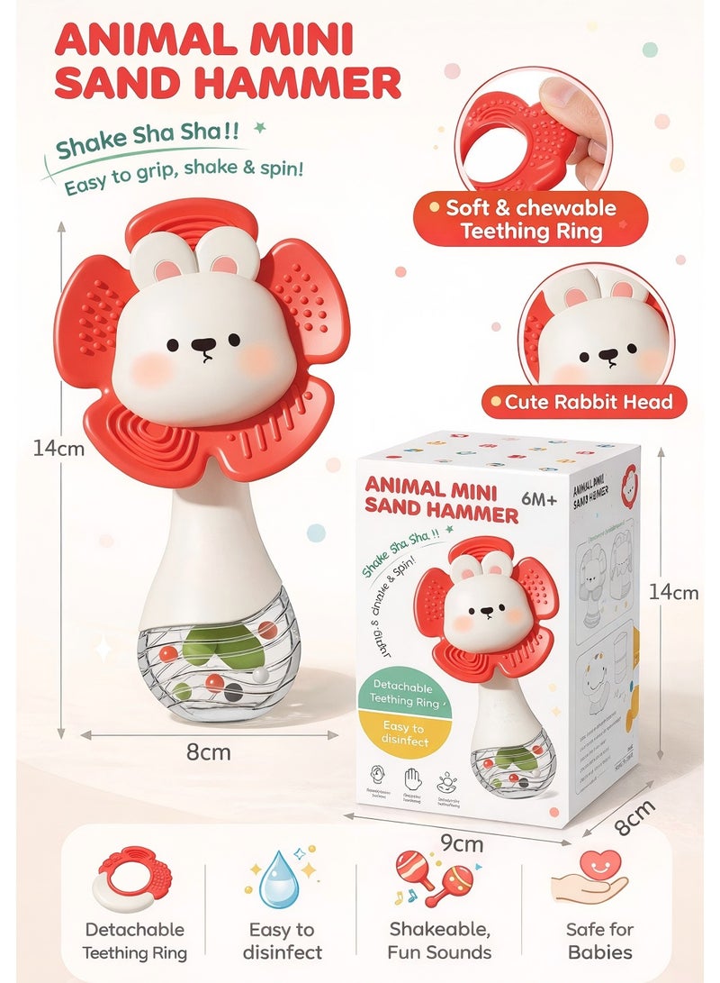 Norello Animal Mini Sand Hammer Baby Rattle Toy | Detachable Silicone Teether Flower | Soft Shaker Sound with Beads | Infant Sensory Toy for Teething Babies - Image 1