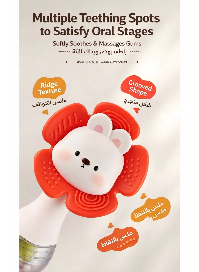 Norello Animal Mini Sand Hammer Baby Rattle Toy | Detachable Silicone Teether Flower | Soft Shaker Sound with Beads | Infant Sensory Toy for Teething Babies - Image 3