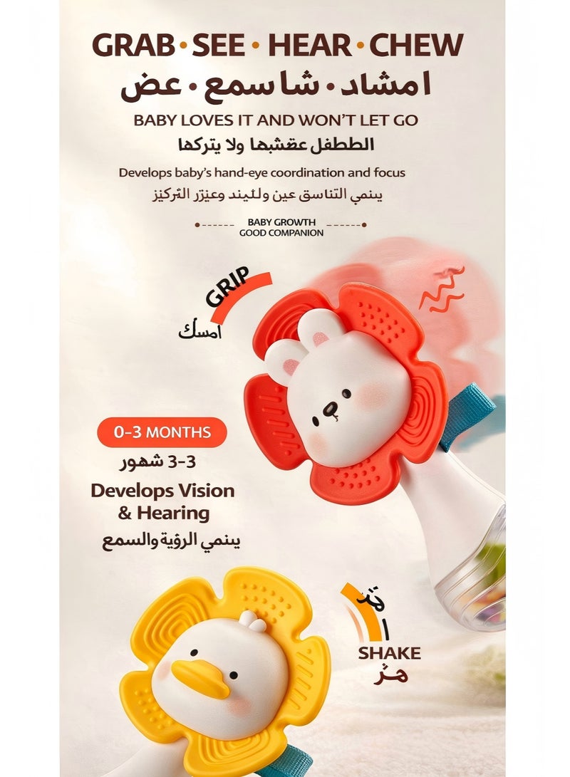 Norello Animal Mini Sand Hammer Baby Rattle Toy | Detachable Silicone Teether Flower | Soft Shaker Sound with Beads | Infant Sensory Toy for Teething Babies - Image 4