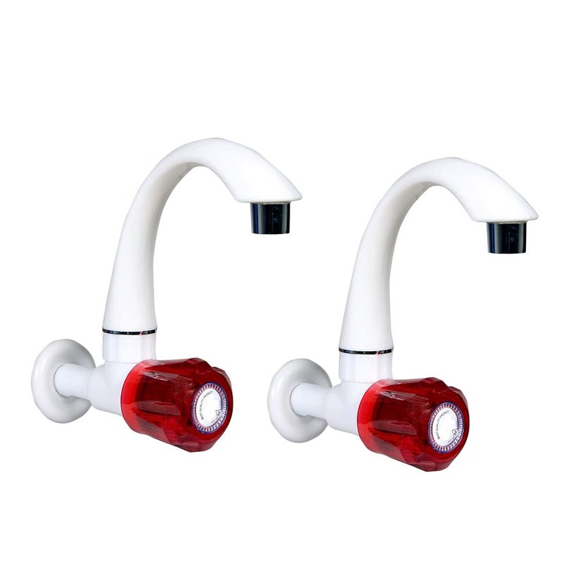 Techhark Heavy Duty PVC Long Neck Sink Cock Tap for KitchenBathroom Wash Basins Garden Outdoor Sink Faucet for Kitchen Sink Wall Mounted abs MaterialSink Tap Pack of 2 - Image 1