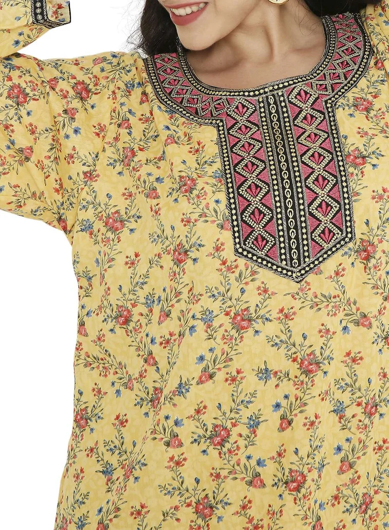 HANA & SARA LONG VISCOSE PRINTED WITH EMBROIDERY ARABIC FARASHA KAFTAN JALABIYA DRESS
