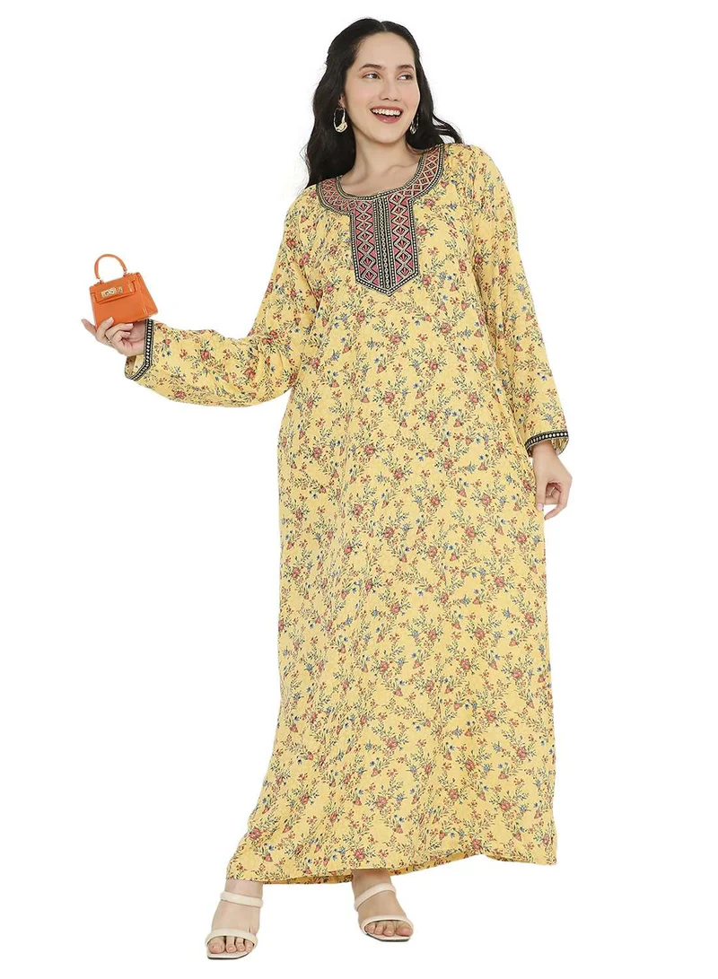 HANA & SARA LONG VISCOSE PRINTED WITH EMBROIDERY ARABIC FARASHA KAFTAN JALABIYA DRESS