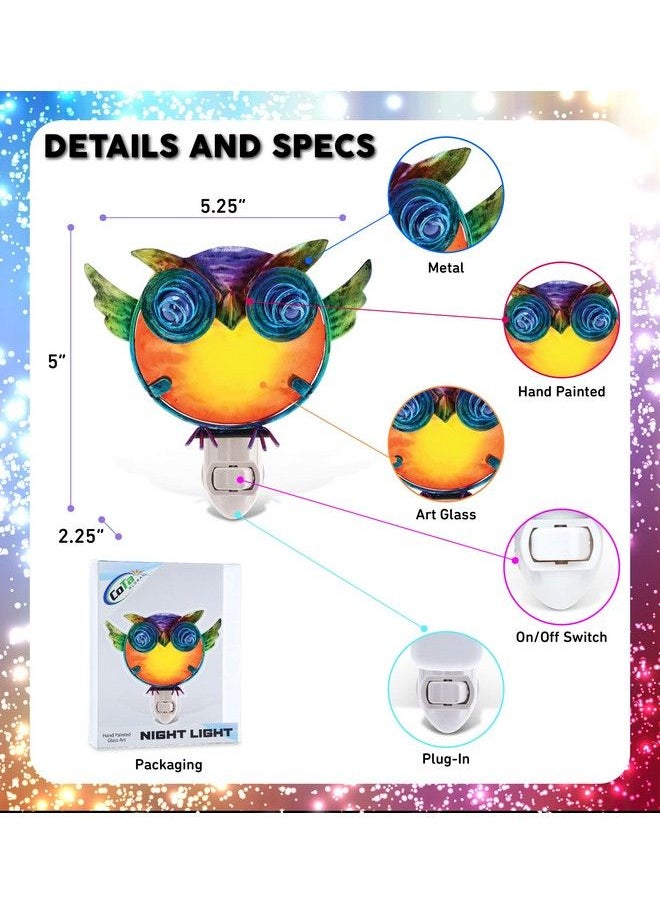 Puzzled Glass Art Night Light Plug In Decorative Socket Lamp Manual On & Off Portable Light For Stairway Bedroom Bathroom Nursery Home Accessory & Kitchen Decor Owl  - Image 3