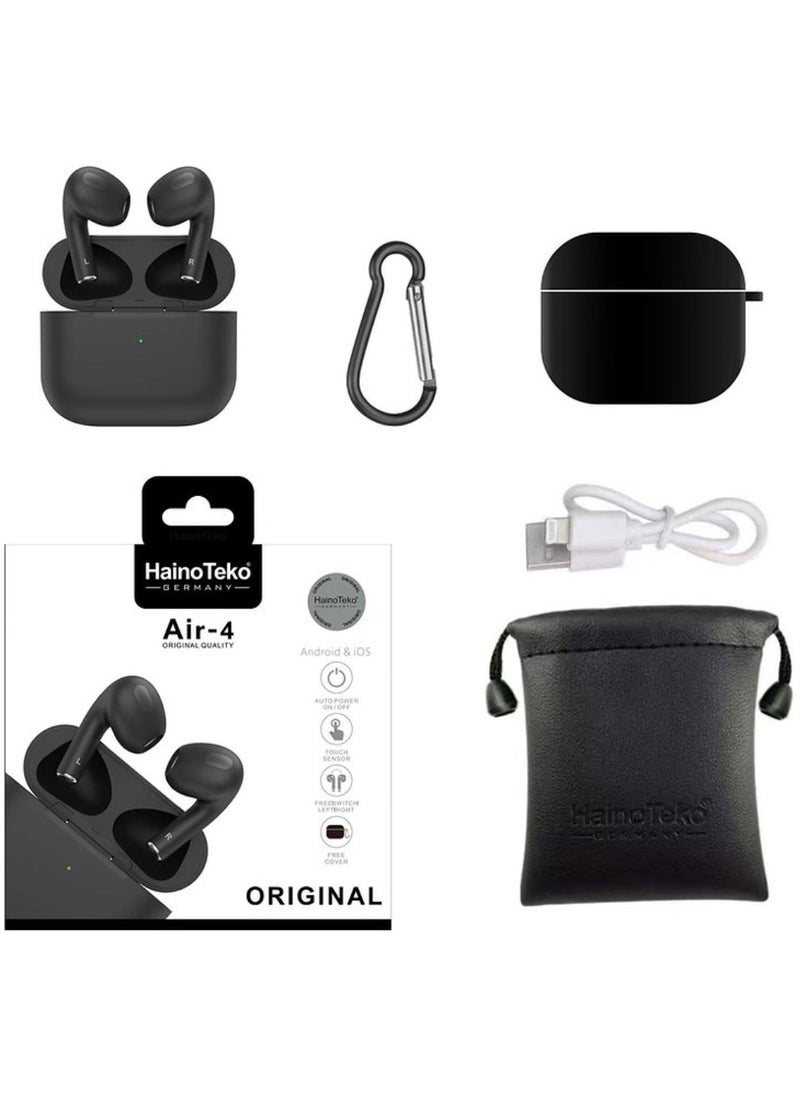 HainoTeko - Air-4 Wireless Bluetooth Earbuds Apple & Android Compatibility Built-in Microphone True Wireless Earbuds in-Ear Bluetooth Headphones Earphones Auto Power On/Off Touch Control Black - Image 1