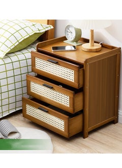 Hihonor Boho Nightstand with 3 Drawers Rattan Pattern Modern End Table, 20 Inch Bamboo Sofa Side Table Bedside Table for Small Space, Accent Side Table Chest of Drawers for Bedroom Living Room  - Image 1