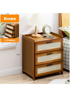 Hihonor Boho Nightstand with 3 Drawers Rattan Pattern Modern End Table, 20 Inch Bamboo Sofa Side Table Bedside Table for Small Space, Accent Side Table Chest of Drawers for Bedroom Living Room  - Image 2