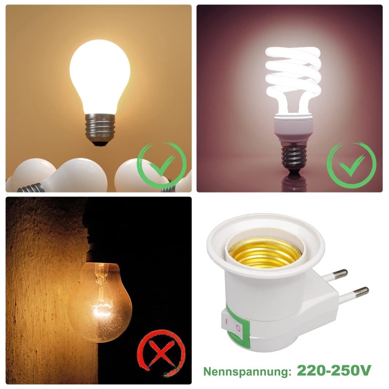 Light Socket To Plug Adapter E27 With Switch 2 Pin Converter Plug Bulb Holder Power Extension Socket Electrical Lamp Holder Socket Adapter Home Office Travel Use (3 Pcs) - Image 4