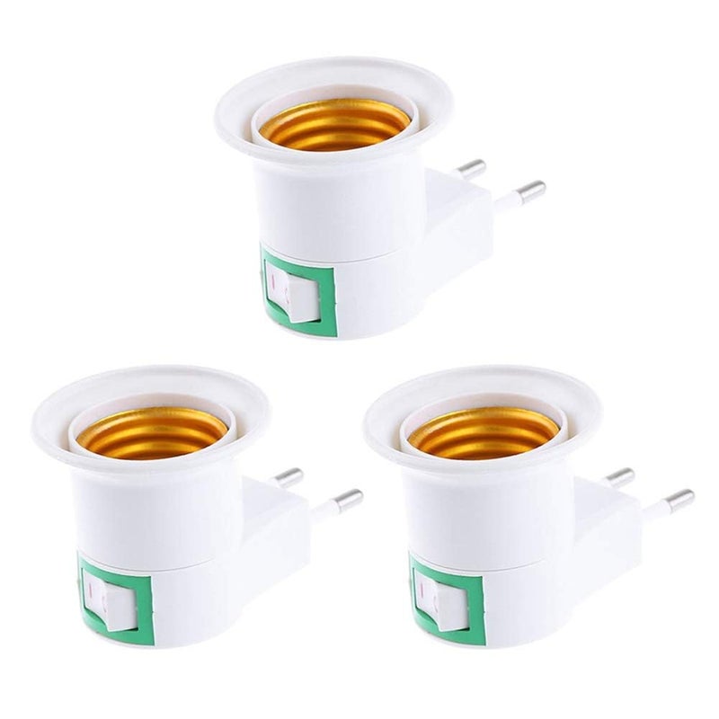 Light Socket To Plug Adapter E27 With Switch 2 Pin Converter Plug Bulb Holder Power Extension Socket Electrical Lamp Holder Socket Adapter Home Office Travel Use (3 Pcs) - Image 1