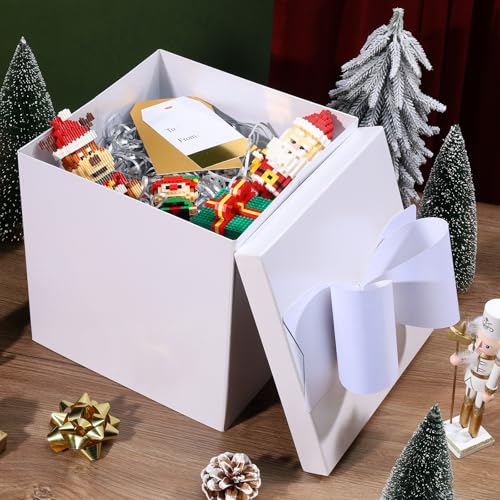 LaRibbons Large White Gift Boxes with Lid and Bow 10x10x10 Inch Collapsible Square Box for Birthday Wedding Baby Shower Christmas Party Gifts All Occasion - Image 3