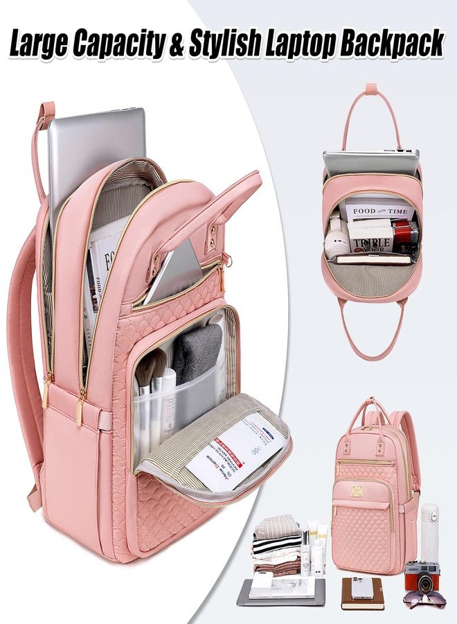 Tealari Laptop Backpack for Women,15.6 Inch Laptop Backpack for Work,Water Resistant Travel Backpack,College Bookbag with Wallet (Pink-1) - Image 3