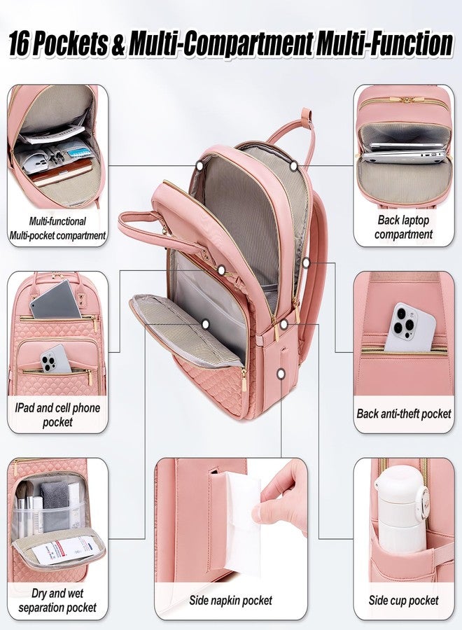Tealari Laptop Backpack for Women,15.6 Inch Laptop Backpack for Work,Water Resistant Travel Backpack,College Bookbag with Wallet (Pink-1) - Image 4