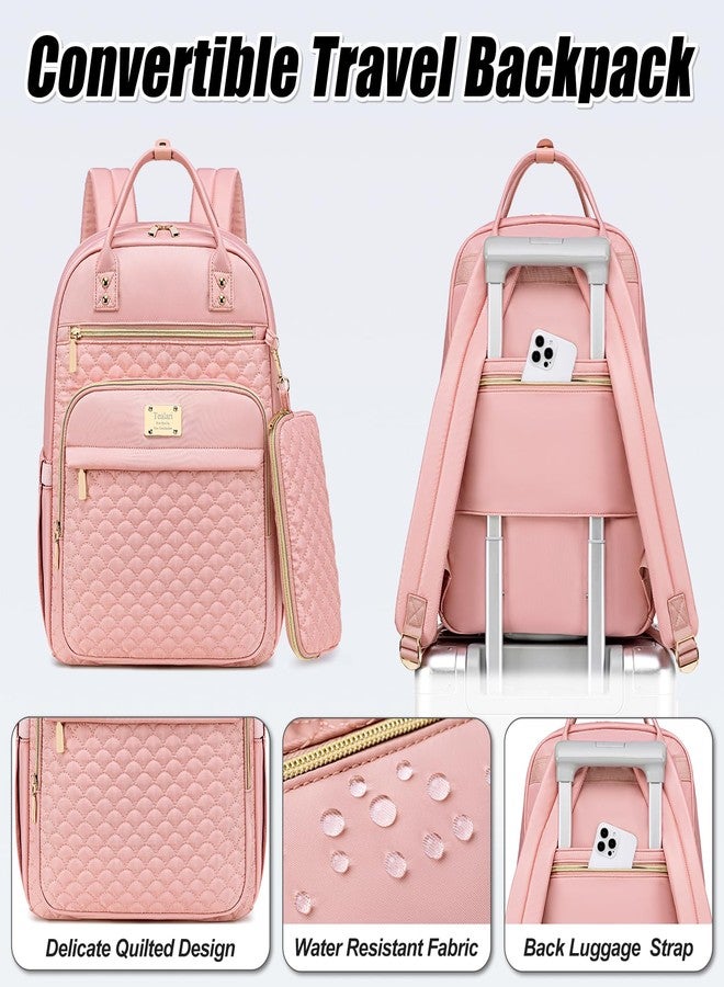 Tealari Laptop Backpack for Women,15.6 Inch Laptop Backpack for Work,Water Resistant Travel Backpack,College Bookbag with Wallet (Pink-1) - Image 5