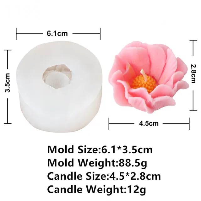 Skytail 3D Peony Shape Silicone Candle Mold Candle Making Poppy Flower Molds Scented Candle Wax Waxmelts Aromatherapy Chocolate Candy Cake Decoration Home Decor Candles Clay Resin Craft Soap Mold - Image 2