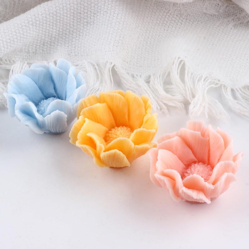 Skytail 3D Peony Shape Silicone Candle Mold Candle Making Poppy Flower Molds Scented Candle Wax Waxmelts Aromatherapy Chocolate Candy Cake Decoration Home Decor Candles Clay Resin Craft Soap Mold - Image 4