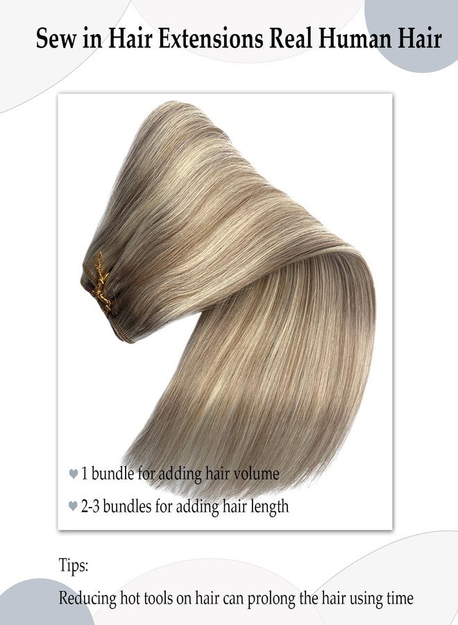 أوبيتا وصلات شعر طبيعية منسوجة، شعر بشري طبيعي، طول 24 بوصة، شعر ريمي طبيعي، لون بني رمادي، خصلات بالياج، لون أشقر بلاتيني، وصلات شعر كاملة، شعر أملس، 120 غرام، حزم شعر أملس - Image 5